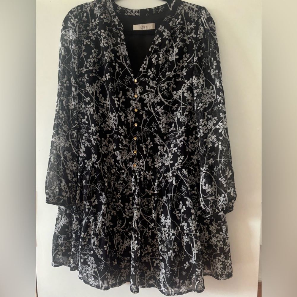 NWOT LOFT Elegant Black and White Floral Dress